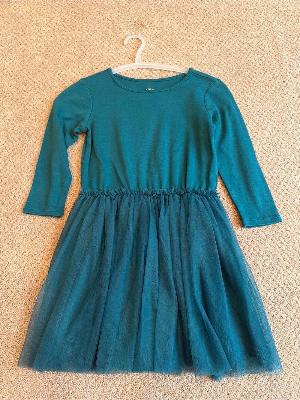Primary Teal Long-Sleeve Tulle Dress